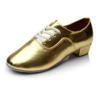 Chaussures latines for hommes et enfants, chaussures de danse Tango Jazz for salle bal, spectacle , semelle en cuir souple, carrées modernes for femmes pour Jazz Latin Rumba Cha Cha,Aptitude(Gold,27)