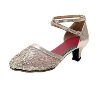 Chaussures Latino Américaine Femme Élégantes Bout Ouvert Chaussures Jazz Femme Tango Bachata Sandales avec Sangle de Cheville Professionnel Standard Salle de Bal Valse Danse pour Cérémonie, or, 40 EU