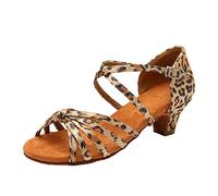 Chaussures Latino Américaine Femme Entraînement à Bout Ouvert Chaussures d'Entraînement Sandales avec Sangle de Cheville Professionnel Standard Salle de Bal Valse Danse pour Cérémonie, Or rose, 38 EU