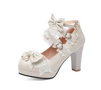 Chaussures Lolita à nœud Doux pour Filles Chaussures à Lacets pour Femmes Chaussures à Talons Hauts Chunky Strap à Boucle croisée Mary Jane Shoes Fashion Sweet Little Leather Shoes