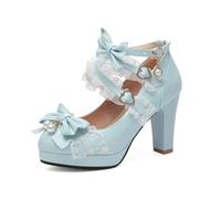 Chaussures Lolita à nœud Doux pour Filles Chaussures à Lacets pour Femmes Chaussures à Talons Hauts Chunky Strap à Boucle croisée Mary Jane Shoes Fashion Sweet Little Leather Shoes