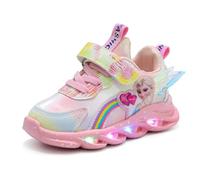 Chaussures lumineuses for enfants, chaussures ELSA for filles, sneakers clignotantes for kids avec lumière et fermeture MAGIC TAPE, baskets lumineuses antidérapantes roses violettes(Pink leather,25 EU