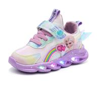 Chaussures lumineuses for enfants, chaussures ELSA for filles, sneakers clignotantes for kids avec lumière et fermeture MAGIC TAPE, baskets lumineuses antidérapantes roses violettes(Purple leather,26