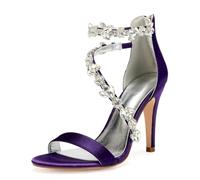 Chaussures Mariée Femmes Aiguille Haut High Ouvert Bout Stylet Sandales Mariage Dress Heels Chaussures 10.5 CM,Dark Purple,37 EU