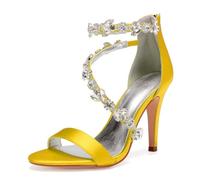Chaussures Mariée Femmes Aiguille Haut High Ouvert Bout Stylet Sandales Mariage Dress Heels Chaussures 10.5 CM,Jaune,39 EU