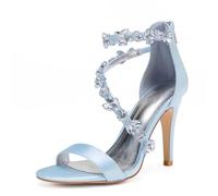 Chaussures Mariée Femmes Aiguille Haut High Ouvert Bout Stylet Sandales Mariage Dress Heels Chaussures 10.5 CM,Sky Blue,39 EU