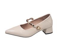 Chaussures Mary Jane à bout pointu pour femme avec boucle confortable et talon bloc, beige, 40 EU