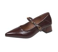 Chaussures Mary Jane à bout pointu pour femme avec boucle confortable et talon bloc, marron, 38.5 EU