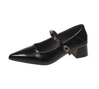 Chaussures Mary Jane à bout pointu pour femme avec boucle confortable et talon bloc, Noir , 39 EU