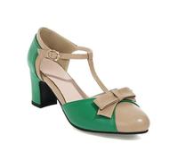 Chaussures Mary Jane à bout rond et nœud pour femme - Confortables - Talon bloc - Boucle - Sangle en T, Vert, 40 EU