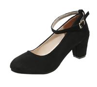 Chaussures Mary Jane à grosses plateformes pour femme - Bout pointu - Style rétro - Boucle en daim - Talons hauts épais avec talon moyen et bouche peu profonde - Style décontracté - Pour le travail de