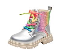 Chaussures Mary Jane à semelle épaisse pour filles - Jolies paillettes - En cuir - Imperméables - Pour adolescentes et enfants - Chaussures de marche antidérapantes - Chaudes et respirantes, Argenté