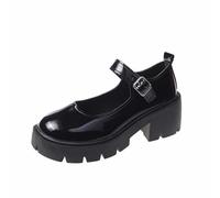 Chaussures Mary Jane à talon épais pour femme avec sangle à boucle, mocassins à bout rond, escarpins à plateforme gothique, chaussures rétro à semelle épaisse en cuir synthétique pour filles, Noir