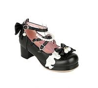 Chaussures Mary Jane à Talons Hauts pour Femmes Sweet Party Festive Lace Bow Pearl Strawberry Cute Dress Shoes