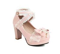 Chaussures Mary Jane à Talons Hauts pour Femmes Sweet Party Festive Lace Bow Pearl Strawberry Cute Dress Shoes