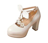 Chaussures Mary Jane Compensées avec Noeud Papillon et Chaîne Perles Pendentifs Style Romantique Heels Habillées Femme Elegant Confortable pour Gala Cérémonie Bal 2026