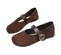 Chaussures Mary Jane en cuir pour femme style coréen à lanières plates à bout rond avec semelle intérieure rembourrée douce pour la marche quotidienne