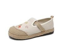 Chaussures Mary Jane en Lin Brodées Éléphant Mignon Femme Espadrille Compensées Plateforme Bride Scratch Respirant Toile Enfiler Mocassins Semelle Gomme Antidérapante Confort Décontractées Marche