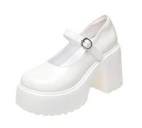 Chaussures Mary Jane noires à talons hauts pour femme - Style gothique - Grosses plateformes - Grande taille - Boucle de cheville - Fête Lolita, beige, 37 EU