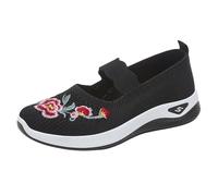 Chaussures Mary Jane pour femme - Chaussures d'infirmière - Motif floral brodé - Antidérapant - En maille respirante - Chaussures orthopédiques légères à enfiler, Noir , 39 EU