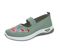 Chaussures Mary Jane pour femme - Chaussures d'infirmière - Motif floral brodé - Antidérapant - En maille respirante - Chaussures orthopédiques légères à enfiler, Vert, 37 EU