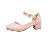Chaussures Mary Jane pour grandes filles - Escarpins à talons - Fleur - Chaussures de bal, rose, 4 UK 3X-Narrow