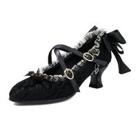 Chaussures Mary Janes à lacets et nœud style kawaii pour femmes et filles style vintage gothique Harajuku bout pointu peu profondes lanières croisées talons hauts pour soirée (Noir,40)