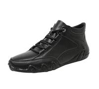 Chaussures montantes en cuir de couleur unie avec fond souple - Antidérapantes - Légères - Chaussures de trekking à fond plat - Chaussures de sport à la mode - Chaussures de marche imperméables, Noir