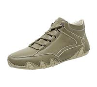 Chaussures montantes en cuir de couleur unie avec fond souple - Antidérapantes - Légères - Chaussures de trekking à fond plat - Chaussures de sport à la mode - Chaussures de marche imperméables, kaki