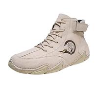 Chaussures montantes en cuir pour homme - Coupe large - Antidérapantes - Bottes courtes en cuir uni - Confortables et respirantes - Chaussures de marche décontractées - Baskets de marche - Pompes