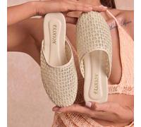 Chaussures mules ajourées en maille beige LangMoon, mules plates respirantes et confortables, chaussures décontractées pour les trajets et les vacances, polyvalentes pour le printemps et l'été EUR36,E