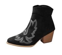 Chaussures noires pour femme - Doublées - Chaussures d'hiver - Chaussures d'explosions en peau de mouton - Bottes western - Talon compensé - 37, Noir , 39 EU