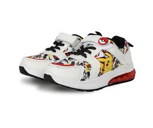 Chaussures officielles Pokémon pour garçons avec LED clignotantes, modèle Pikachu avec semelle LED, dessus en PU et fermeture Poké Ball - Design exclusif A2Z pour enfants, taille UK 9-2, blanc, 32 EU