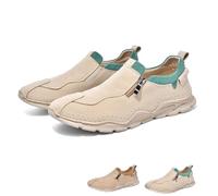 Chaussures Orthopédiques À Enfiler pour Hommes Mocassins De Marche À Fermeture Éclair Latérale Faits À La Main | Baskets Plates Légères Et Décontractées pour La Conduite Quotidienne(Green,42 EU)