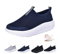 Chaussures orthopédiques à semelle à bascule pour femme - Coupe large - En maille légère - Chaussures orthopédiques confortables avec soutien de la voûte plantaire - Antidérapantes, bleu marine, 46 EU