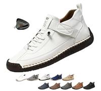 Chaussures orthopédiques confortables en cuir faites à la main pour homme, douces, confortables, antidérapantes, légères, respirantes à enfiler, blanc/noir, 42 2/3 EU