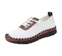 Chaussures orthopédiques en cuir pour femme avec fond souple - Mocassins tendance faits à la main - Chaussures de marche respirantes à bout rond - Baskets décontractées, blanc, 38 EU