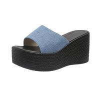 Chaussures Orthopédiques Femme Sandales Blanches Les Femmes Portent Des Sandales À Talons Hauts Plats À Semelles Épaisses Avec Des Talons Inclinés pour Les Chaussure Compensee Femme (Sky Blue,43)