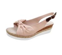 Chaussures Orthopédiques Femme Sandales Blanches Sandales À Boucle Compensée À Fond Décontracté En Tissu De Couleur Unie Pour Dames Chaussures Compensées Fermées Sandale Talon Femme (Red 35)