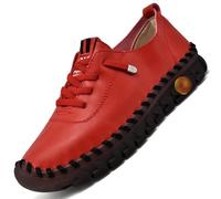 Chaussures orthopédiques for Femmes, Mocassins à Fond Plat antidérapant à tête Ronde, Mocassins en Cuir Souple à Tendon de bœuf, Nouvelle Collection 2024 (Color : Red, Size : 36)