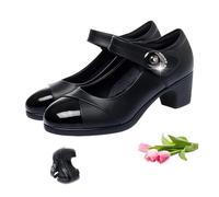 Chaussures orthopédiques Mary Jane en cuir avec bouton diamant et semelle souple - Confortables - Pour femme d'âge moyen - Talon compensé épais - Chaussures de marche pour femmes âgées, Noir , 42.5 EU