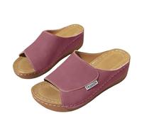 Chaussures orthopédiques pour femme avec soutien de la voûte plantaire - Sandales compensées en cuir synthétique - Pantoufles à bout ouvert - Dos nu - Sandales de plage confortables, Rouge, 38.5 EU