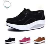Chaussures orthopédiques pour femme, coupe large, baskets de marche confortables à semelle à bascule, mocassins tendance en daim à lacets confortables, Peluche noire, 38.5 EU