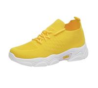 Chaussures orthopédiques pour femme - Coupe large - En maille - Légères et respirantes - Chaussures de course basses - Antidérapantes - Soutien de la voûte plantaire - Tennis, jaune, 37.5 EU