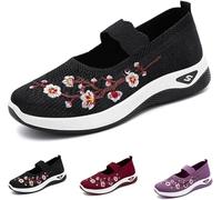 Chaussures orthopédiques pour Femmes, Mocassins Plats en Tricot brodés de Fleurs pour Femmes, Chaussur-ES d'infirmière, Baskets de Marche décontractées (Black,40)