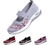 Chaussures orthopédiques pour Femmes, Mocassins Plats en Tricot brodés de Fleurs pour Femmes, Chaussur-ES d'infirmière, Baskets de Marche décontractées (Grey,40)