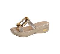 Chaussures Orthopédiques Sandales Cuir Femme Été Chaussons d'été Pour Femmes Semelle Épaisse Décontractés Confortables Style Romain Bout Ouvert Sandals Orthopediques Femmes Mules (Gold 38)