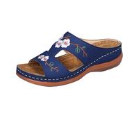 Chaussures ouvertes d'été pour femme avec plateforme - Sandales femme esclave couleur cuir sandales avec voûte plantaire orthopédique pantoufles broderie florale semelle souple sandales légères et
