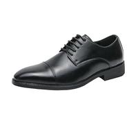 Chaussures Oxford à bout pointu for hommes, en cuir français, à lacets, antidérapantes, for le travail et les cérémonies(Black,46 EU)