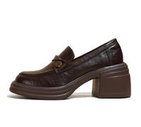 Chaussures Oxford à Camélia Métallique Mocassins à Talon Épais Style Britannique pour Uniforme Scolaire et Bureau,Marron,39 EU